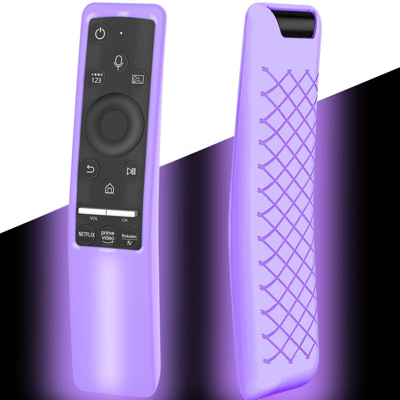 Lambcare Case Compatible with Samsung Smart TV Remote Controller BN59 Series, Light Weight Silicone Cover Protector Shockproof Anti-Slip Remote Skin Sleeve - Black (Glow Purple) - Image 1